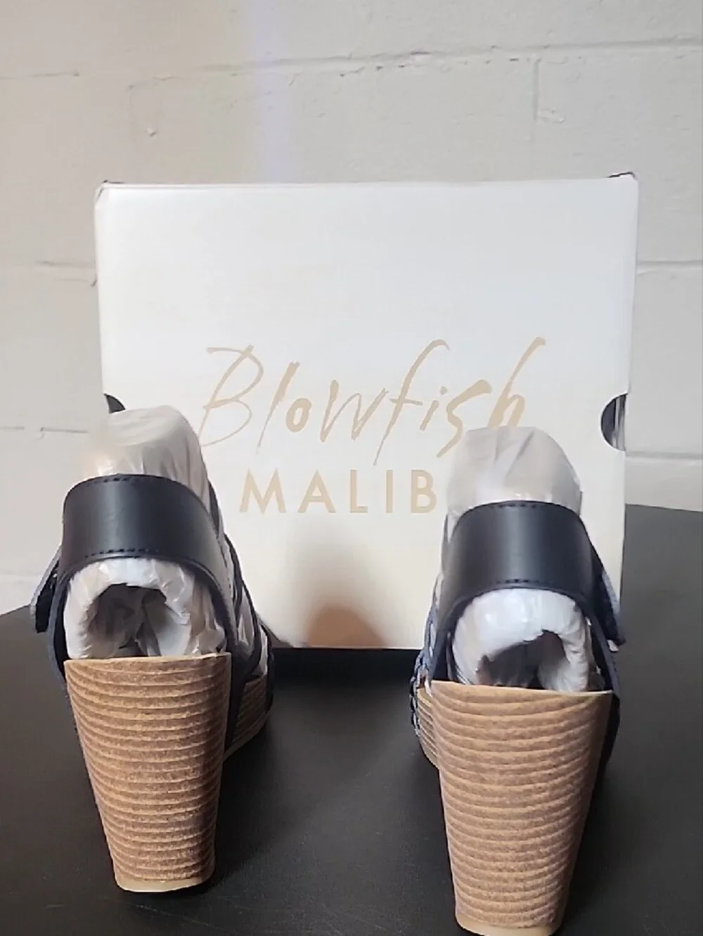 Blowfish Heide Black Multi-Strap Stacked Wedge Sandals